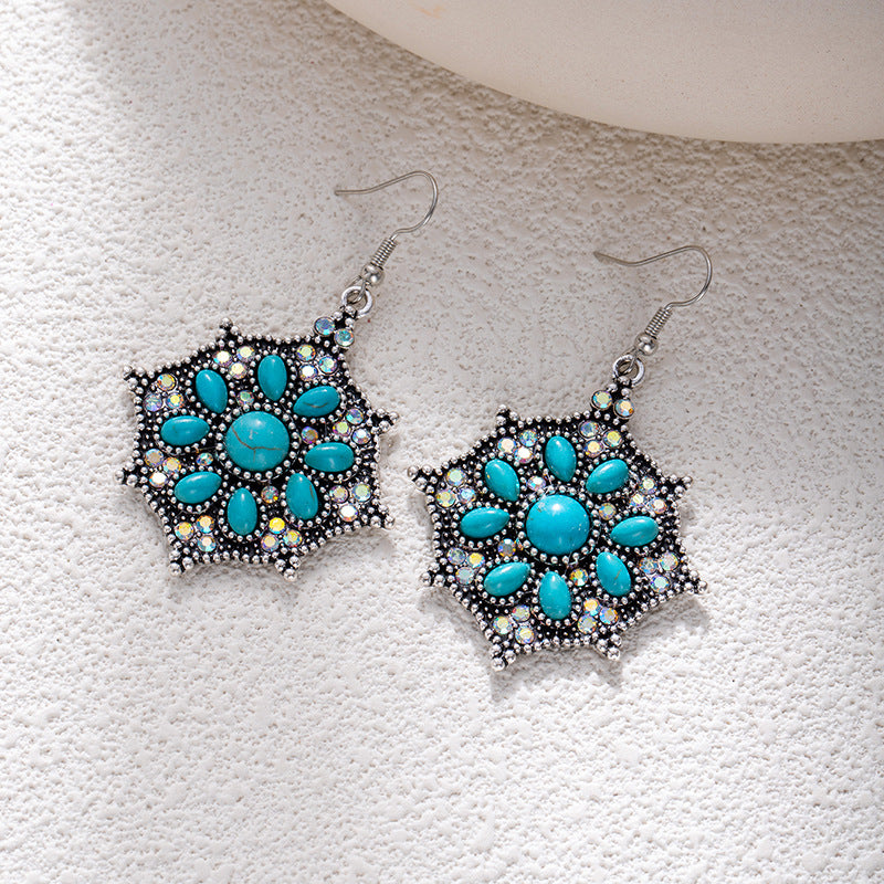 Wholesale Bohemian style turquoise flower earrings