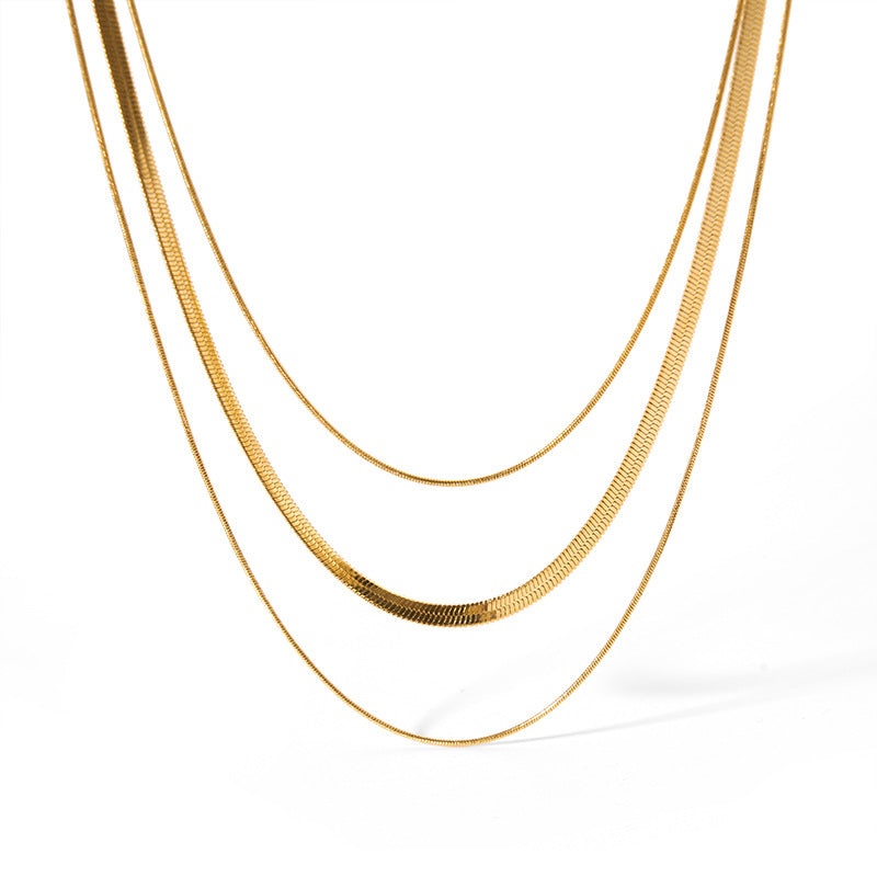 Wholesale Temperament Three-layer Blade Snake Bone Chain Minimalist All-match Gold-plated Stainless Steel Necklaces