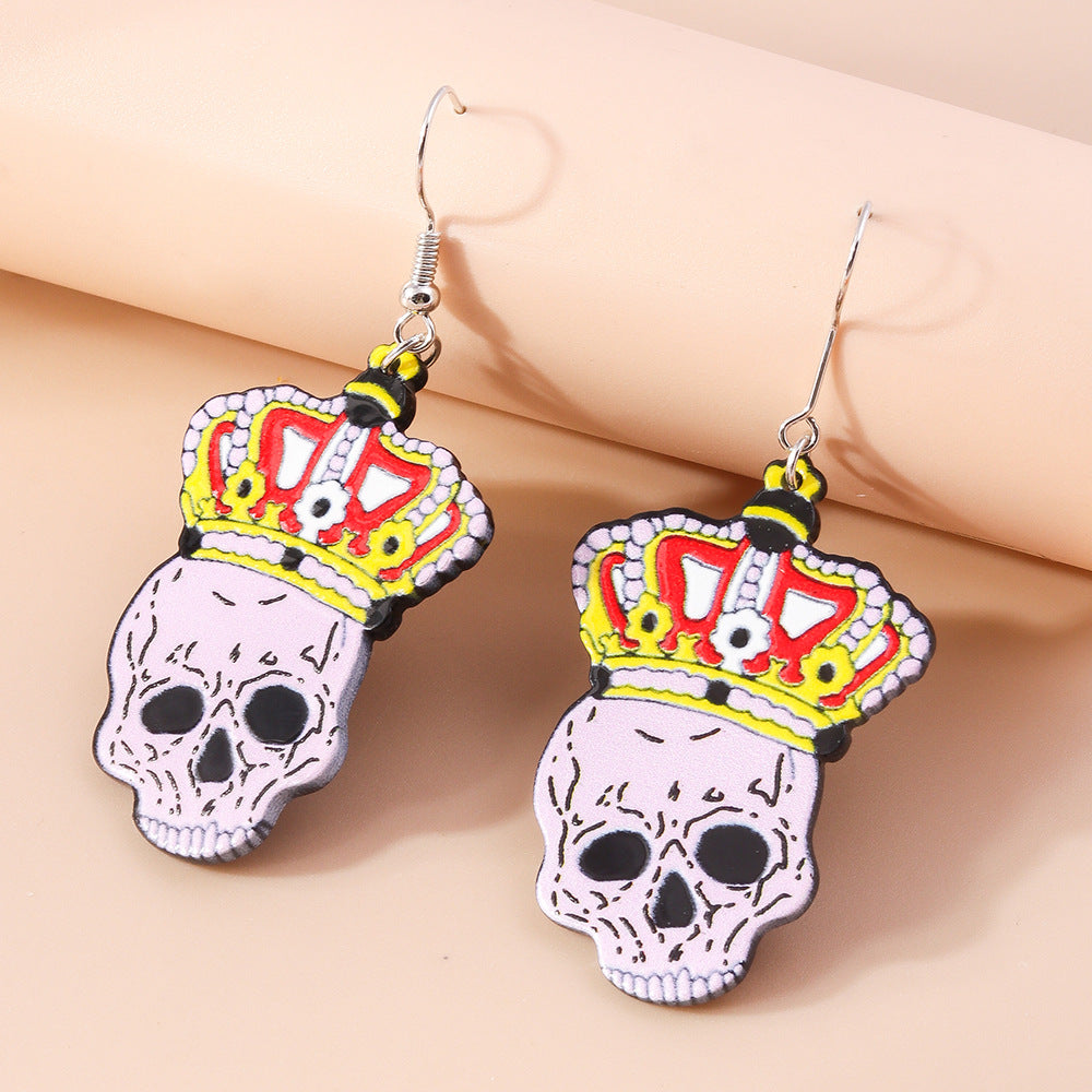 Wholesale Halloween Series Crown Skull Plastic Earrings