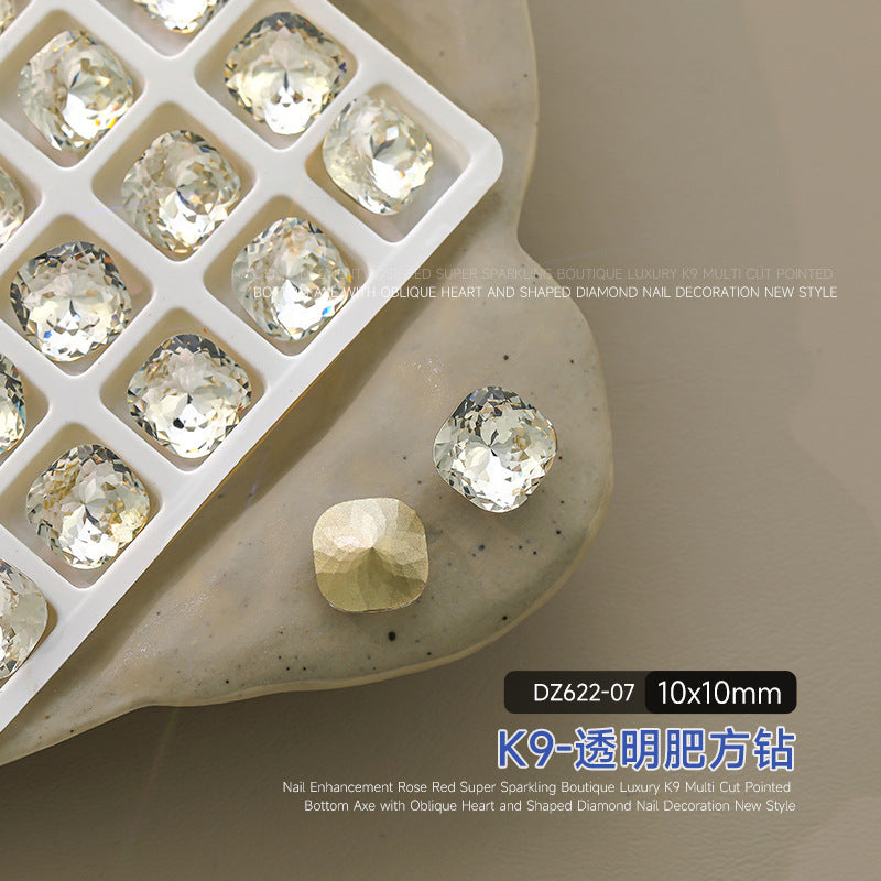 Wholesale flash pointed bottom drill magic fat square drill crystal drill ice through nail art decorative drill