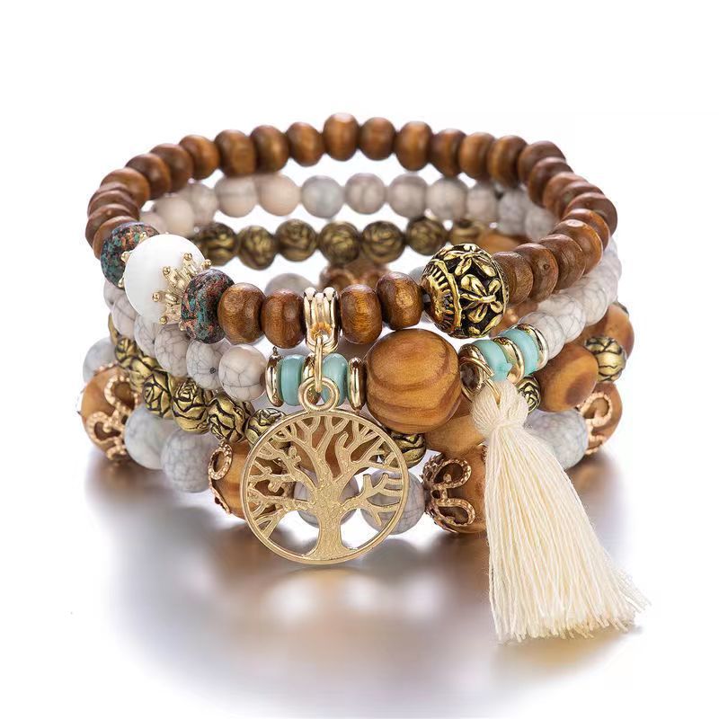Wholesale Bohemian Style Multi-layer Wooden Beads Stretch Bracelet