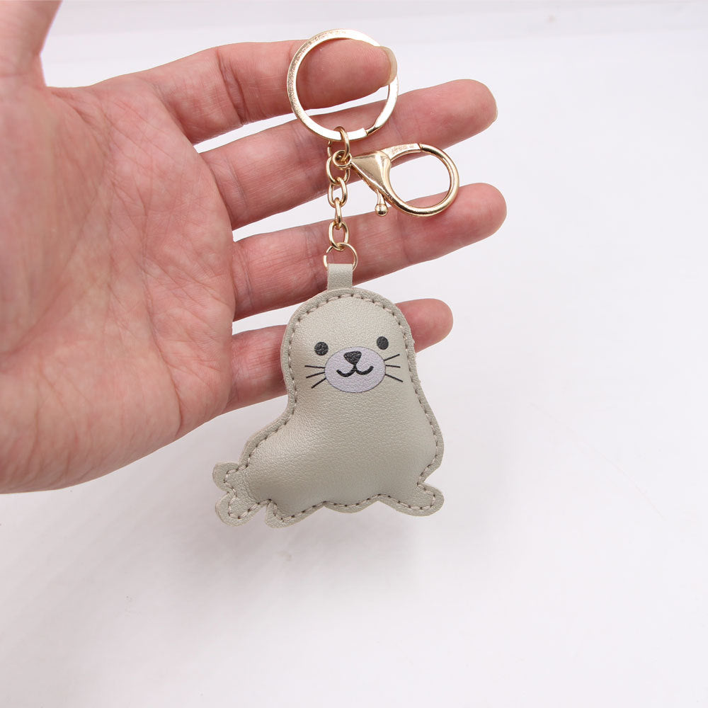 Wholesale Faux Leather Stuffed Sea Lion Keychain Bag Charm Car Key Accessory Cute Gift