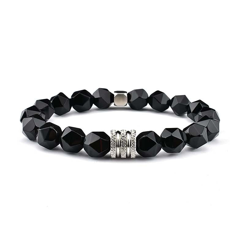Wholesale Tiger Eye Agate 10mm Faceted Stone Stainless Steel Men's Bracelet