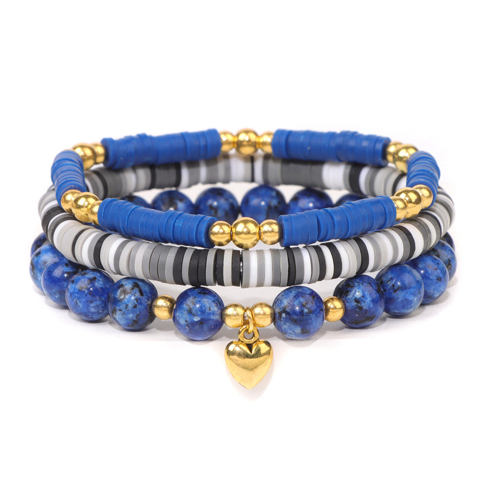 Peads de cerámica suave de piedra natural al por mayor brazalete de cordón elástico de tres piezas