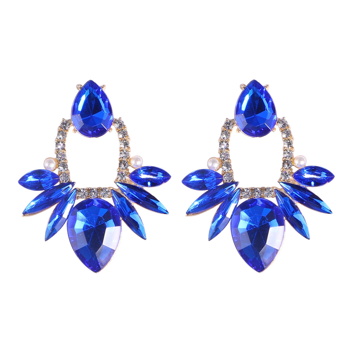 Wholesale Blue Diamond Series Retro Large Grain Sapphire Earrings