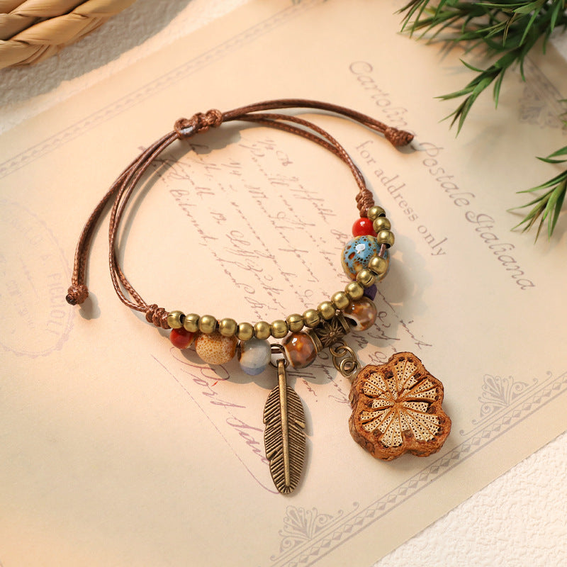 Wholesale Weaving ceramic plant acorn fruit bracelet