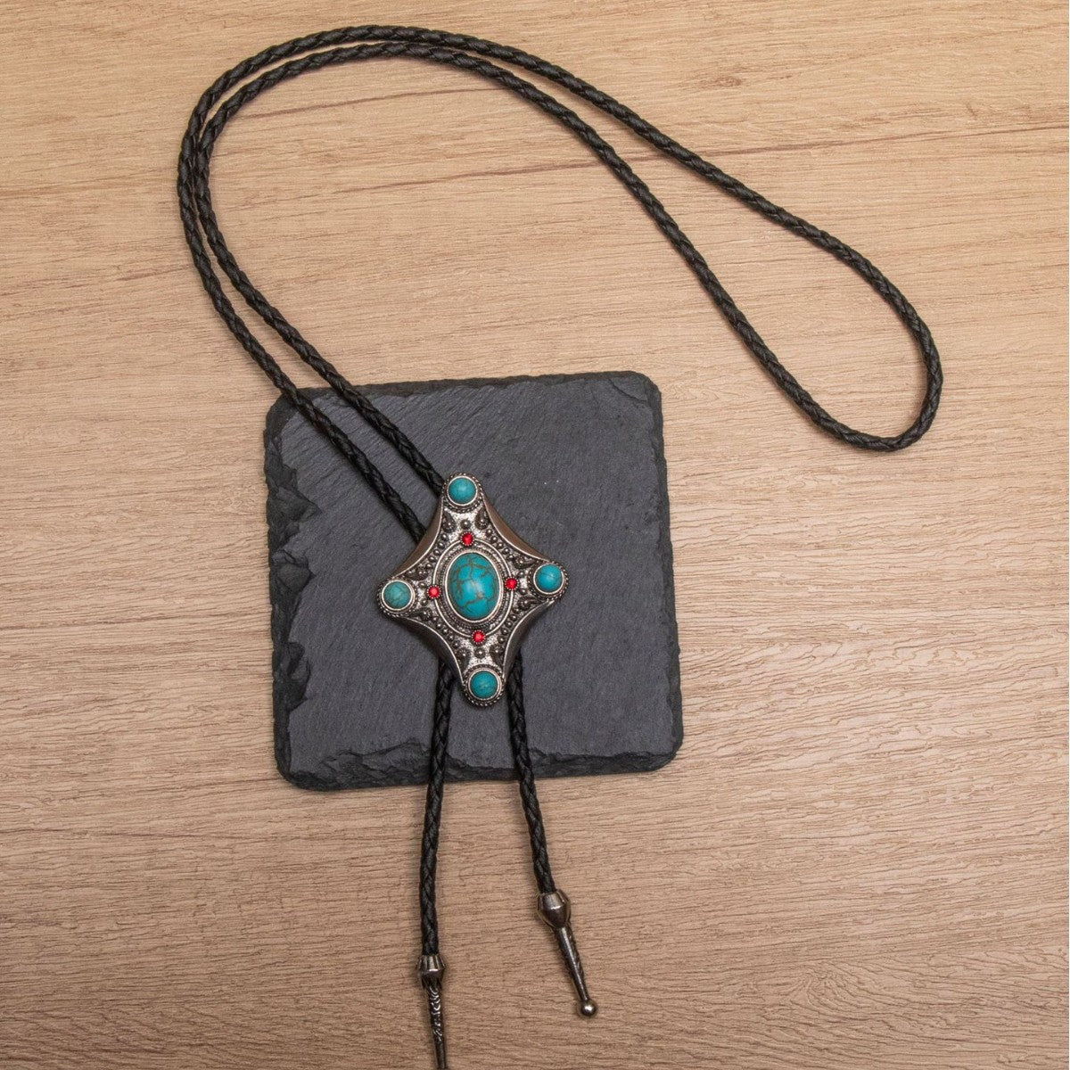 Wholesale Vintage bolo tie neck rope western cowboy eagle natural turquoise leather rope necklace