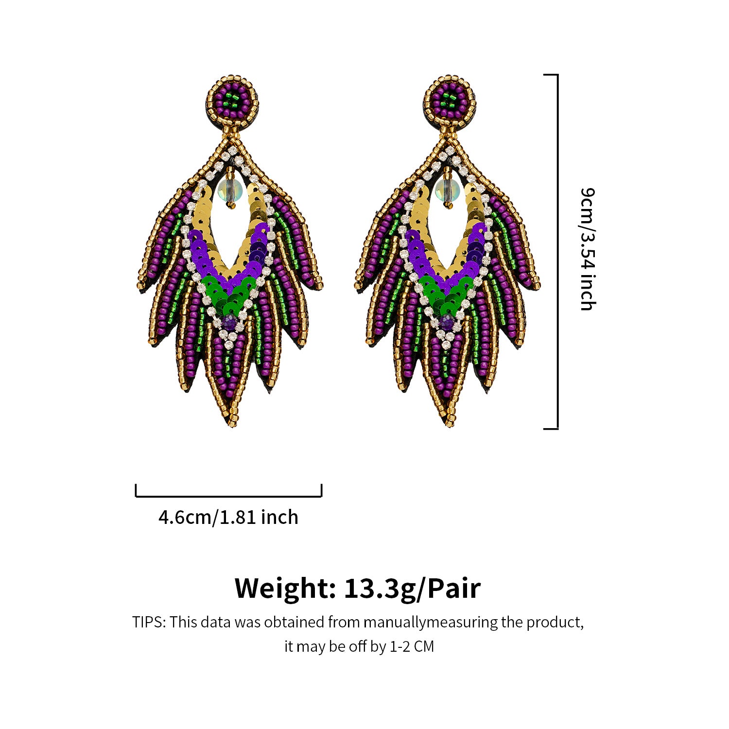 Wholesale Carnival Festival High-end Handmade Rice Beads Feather Exaggerated Earrings for Women