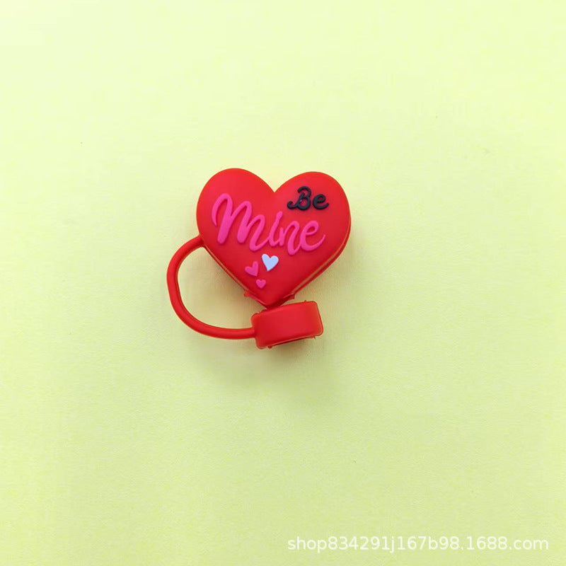 Wholesale 10mm Glass Straw Dust Cover Cover Silicone Food Grade Straw Dust-proof Staley Water Cup Leak-proof Valentine's Day