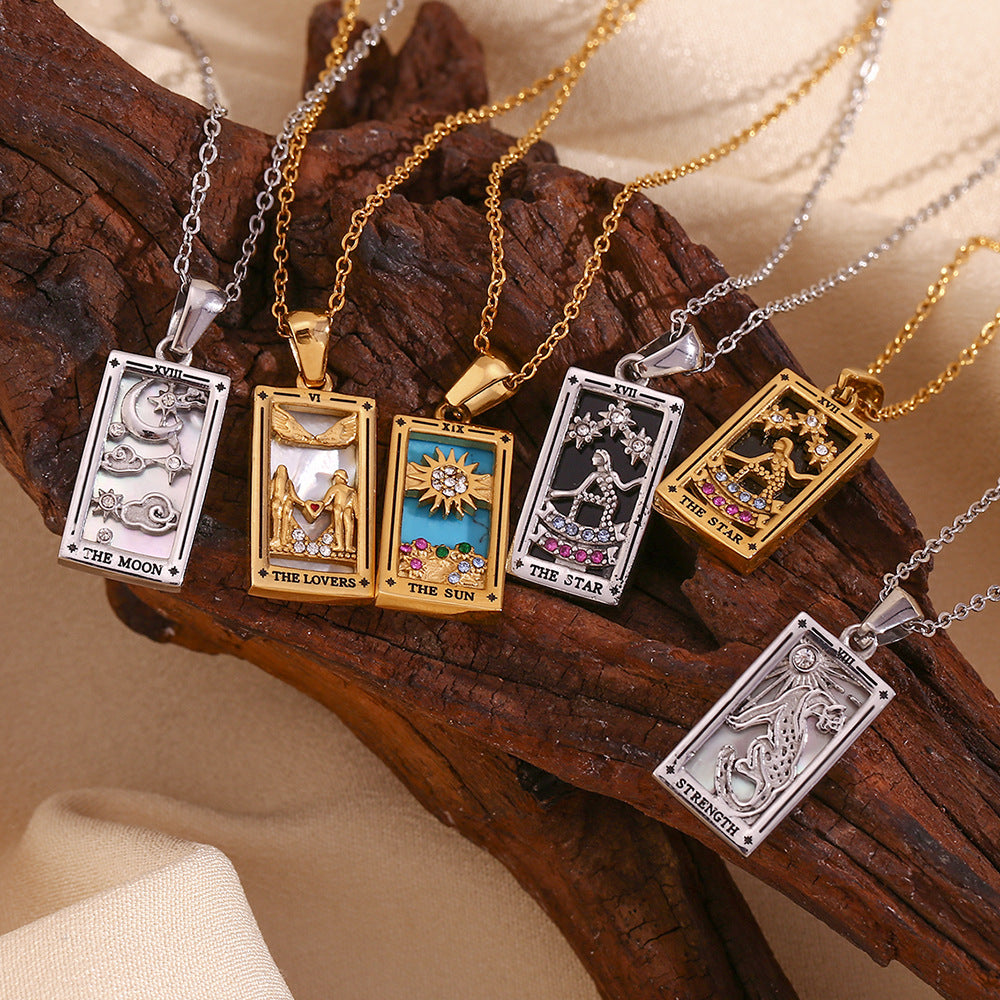 Wholesale Gold and silver Tarot card Stainless Steel Necklace