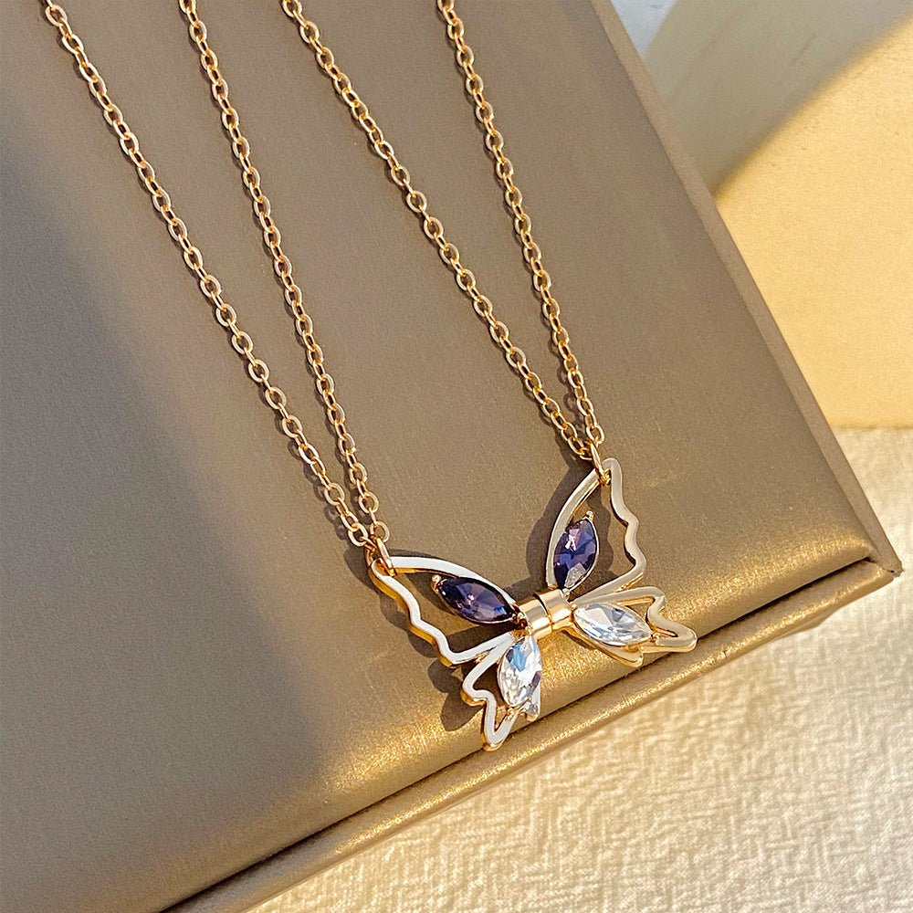 Wholesale Zirconia Butterfly Alloy Creative Magnetic Necklace Clavicle Chain