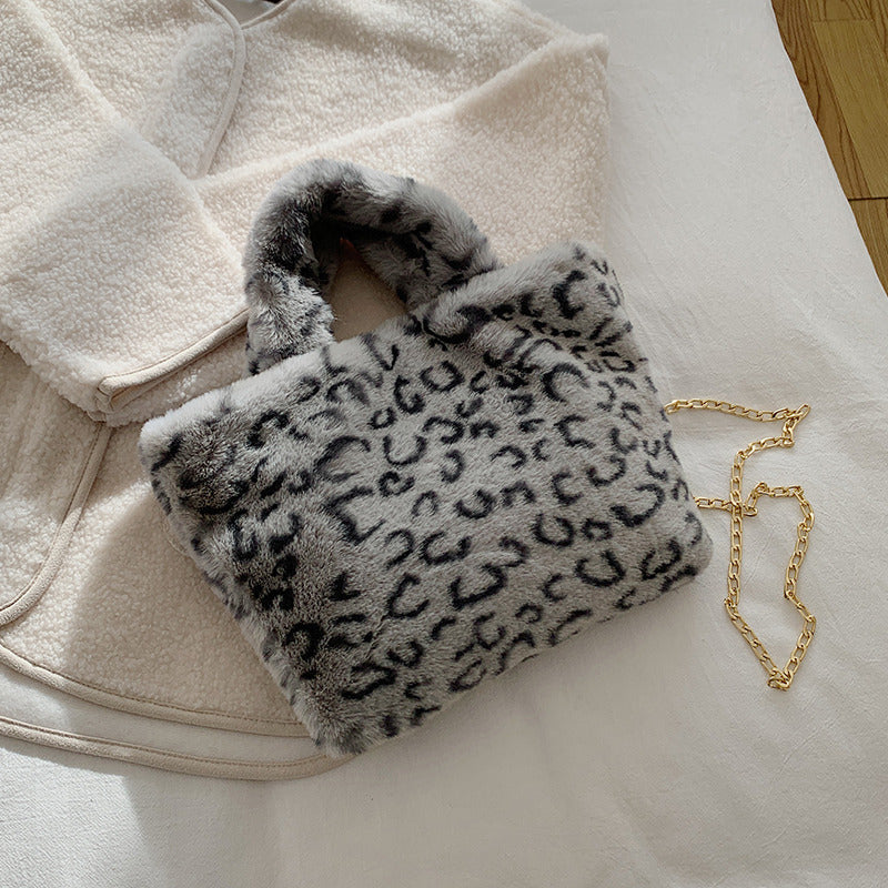 Wholesale Leopard Chain Crossbody Bag Plush Handbag