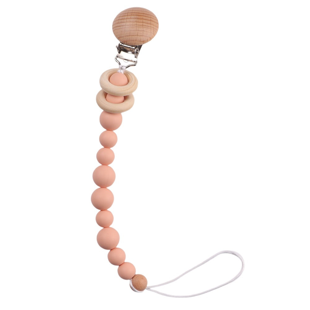 Wholesale Baby Beech Wood Clip Silicone Bead Grinding Pacifier Chain