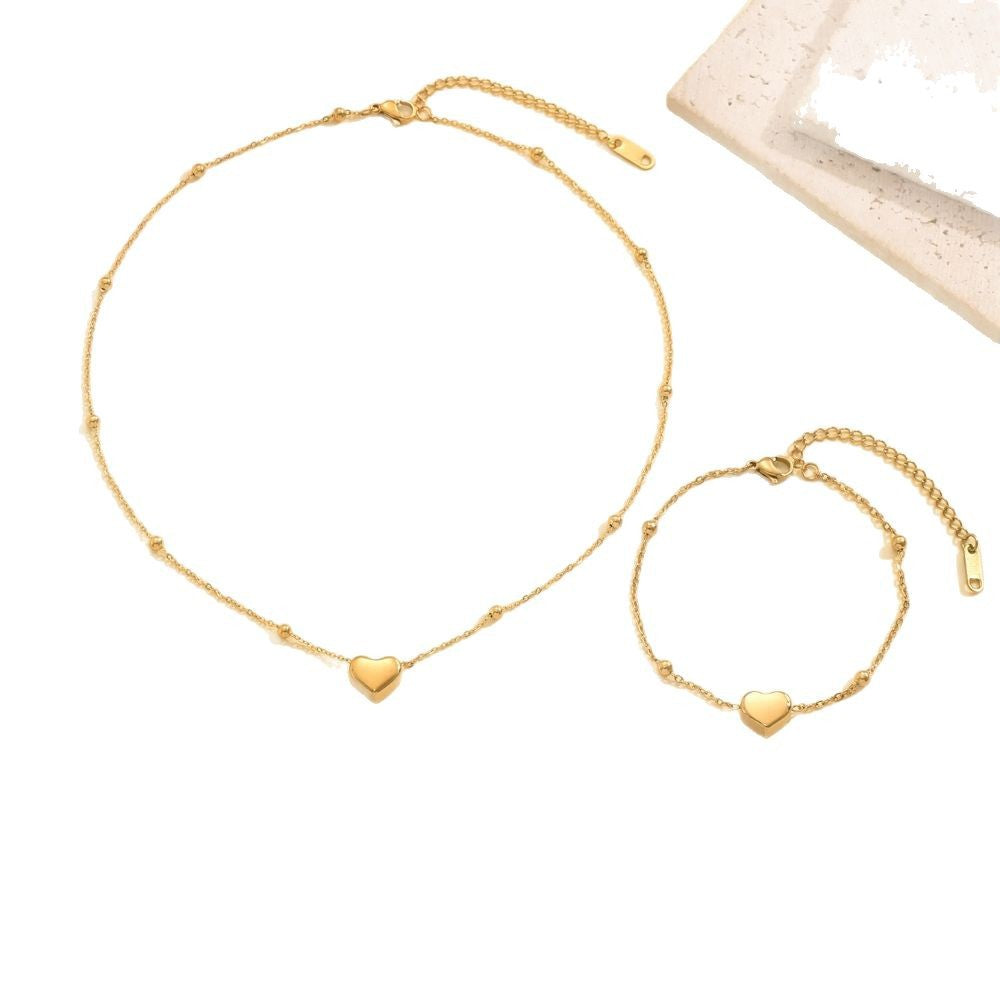 Wholesale Stainless steel gold heart shaped necklace and bracelet