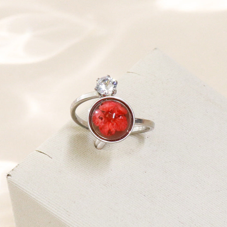 Wholesale 12pcs Zircon Everlasting Flower Stainless Steel Open Ring