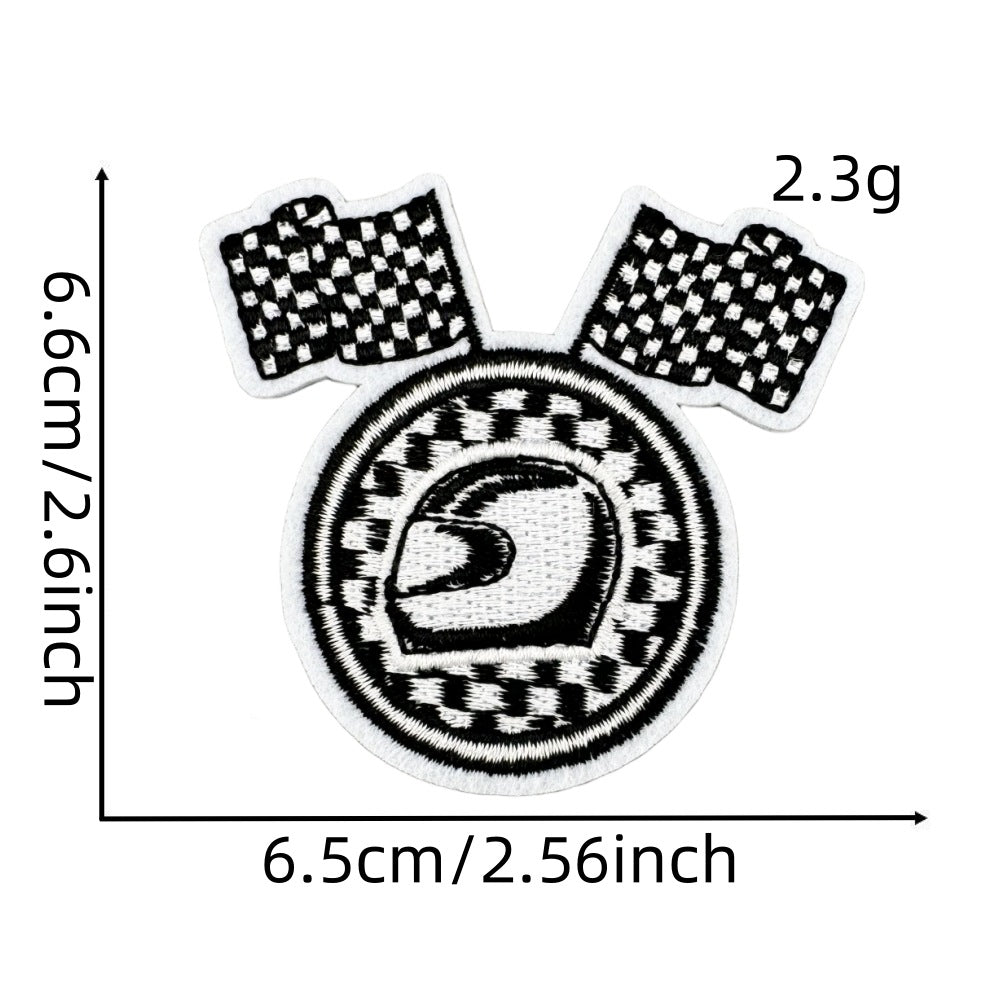 Wholesale Black and White Racing Flag Series Embroidery DIY Patches