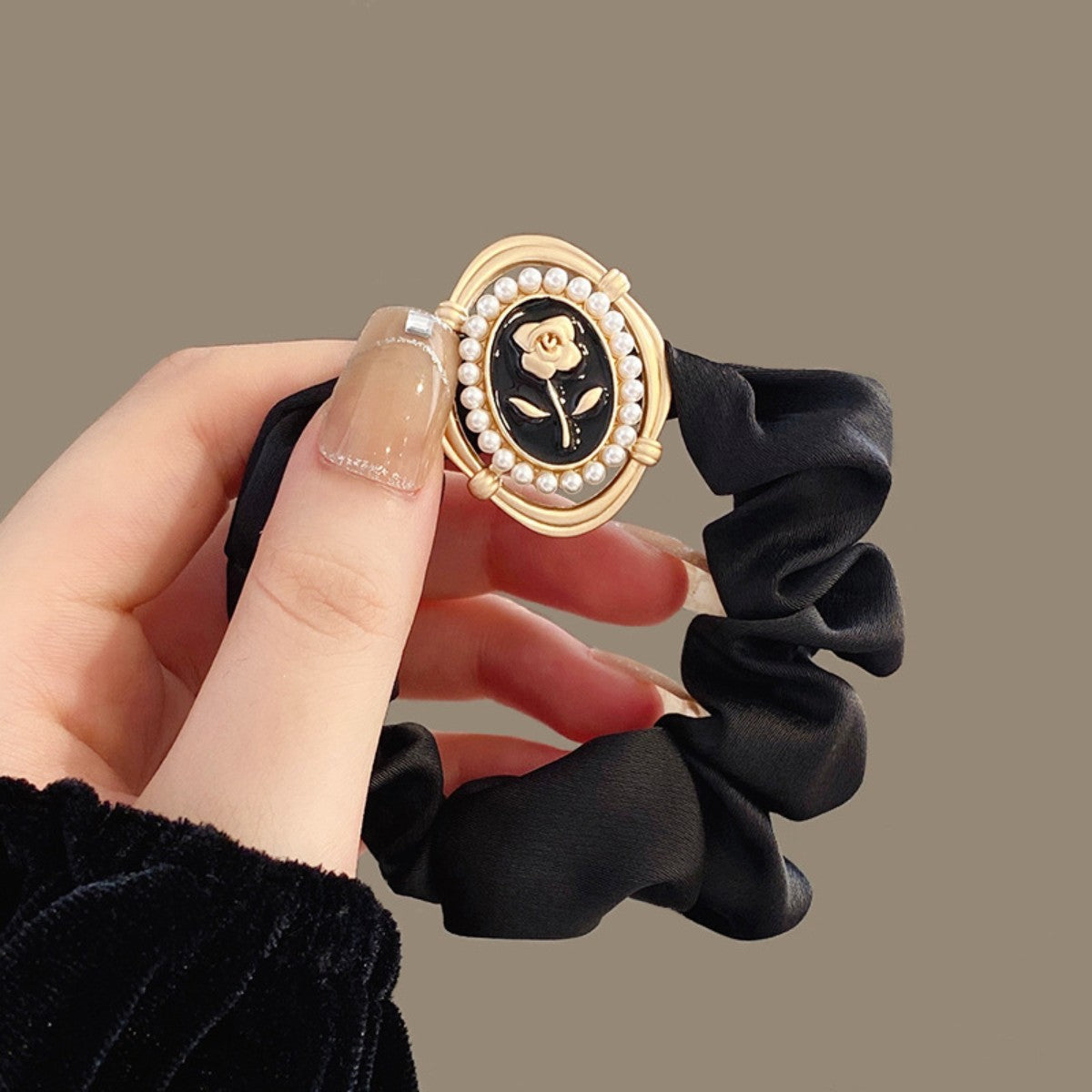 Wholesale Rose Flower Vintage Satin Large Intestine Hair Tie