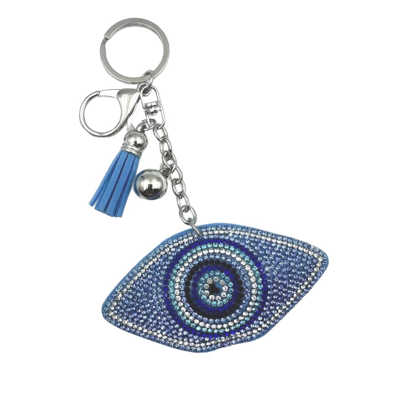 Wholesale 12pcs velvet diamond devil evil eyes keychain small tassel
