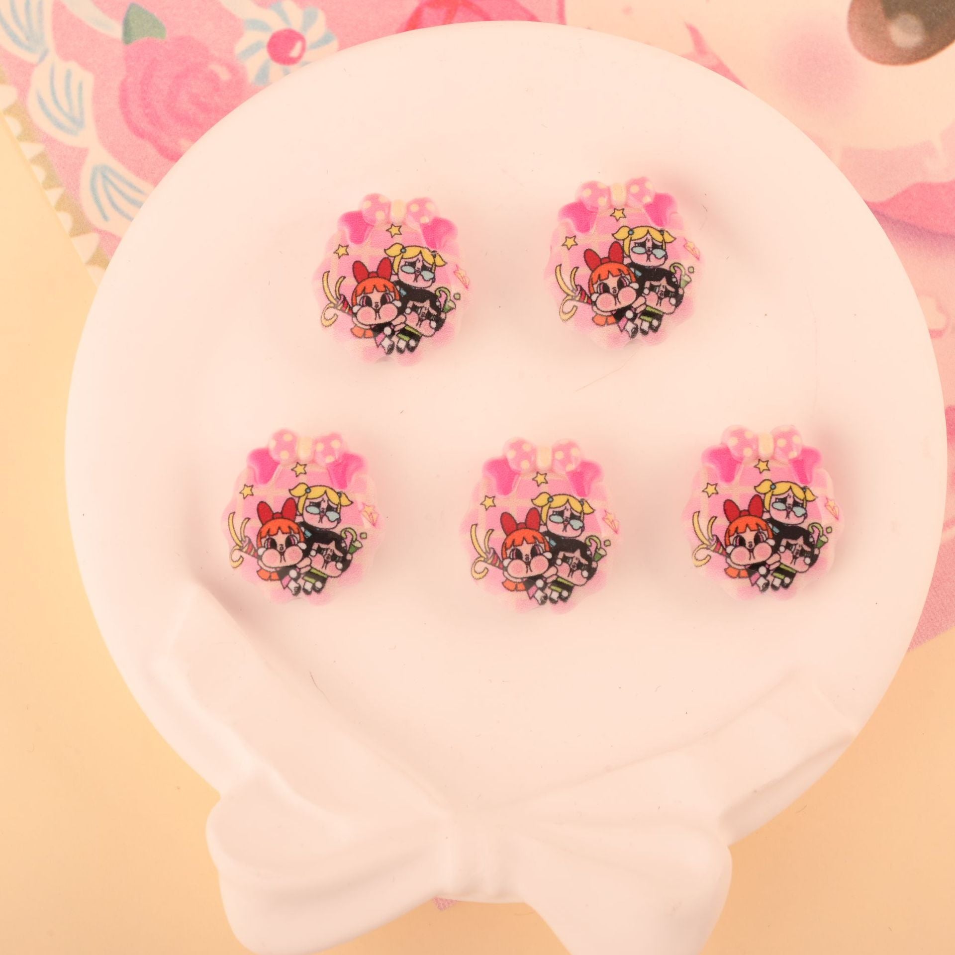 Wholesale 10pcs Acrylic pink beaded spray paint printing design OLY Exclusive