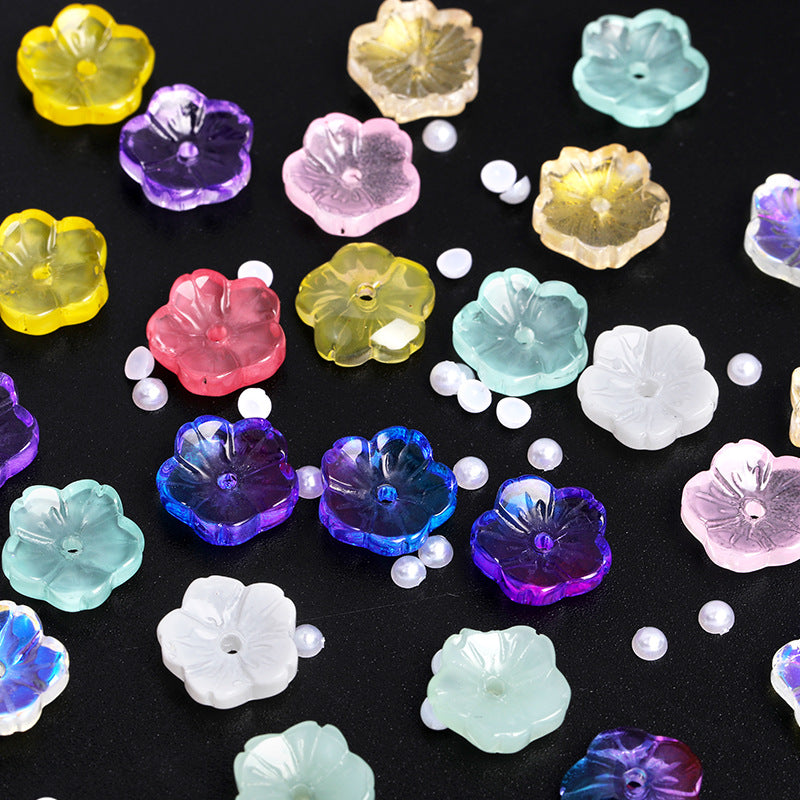 Wholesale 100pcs10mm Glass Transparent Petals Gradient Through Hole Beads DIY Spacer
