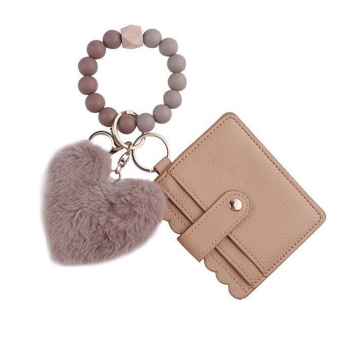 Wholesale Cartoon Plush Love Beaded DIY Silicone Hand Wallet Keychain Hanging