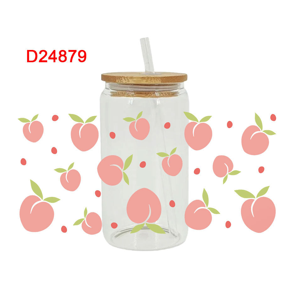 Wholesale Cute Cartoon Pink Strawberry Bow 16oz Cup UV DTF Wraps