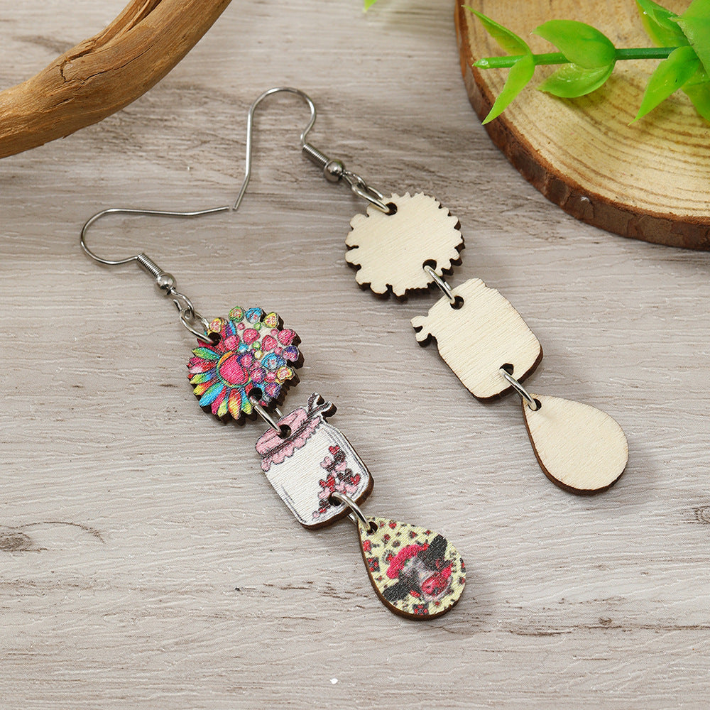 Wholesale Valentine's Day Creative Printed Wooden Earrings
