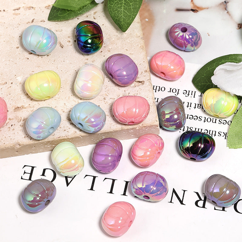 Wholesale 100pcs UV Electroplating Acrylic Solid Color Flat Pumpkin Diy Mobile Phone Chain Beads