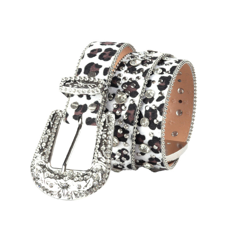 Wholesale Punk Leopard Print Rhinestone Belt