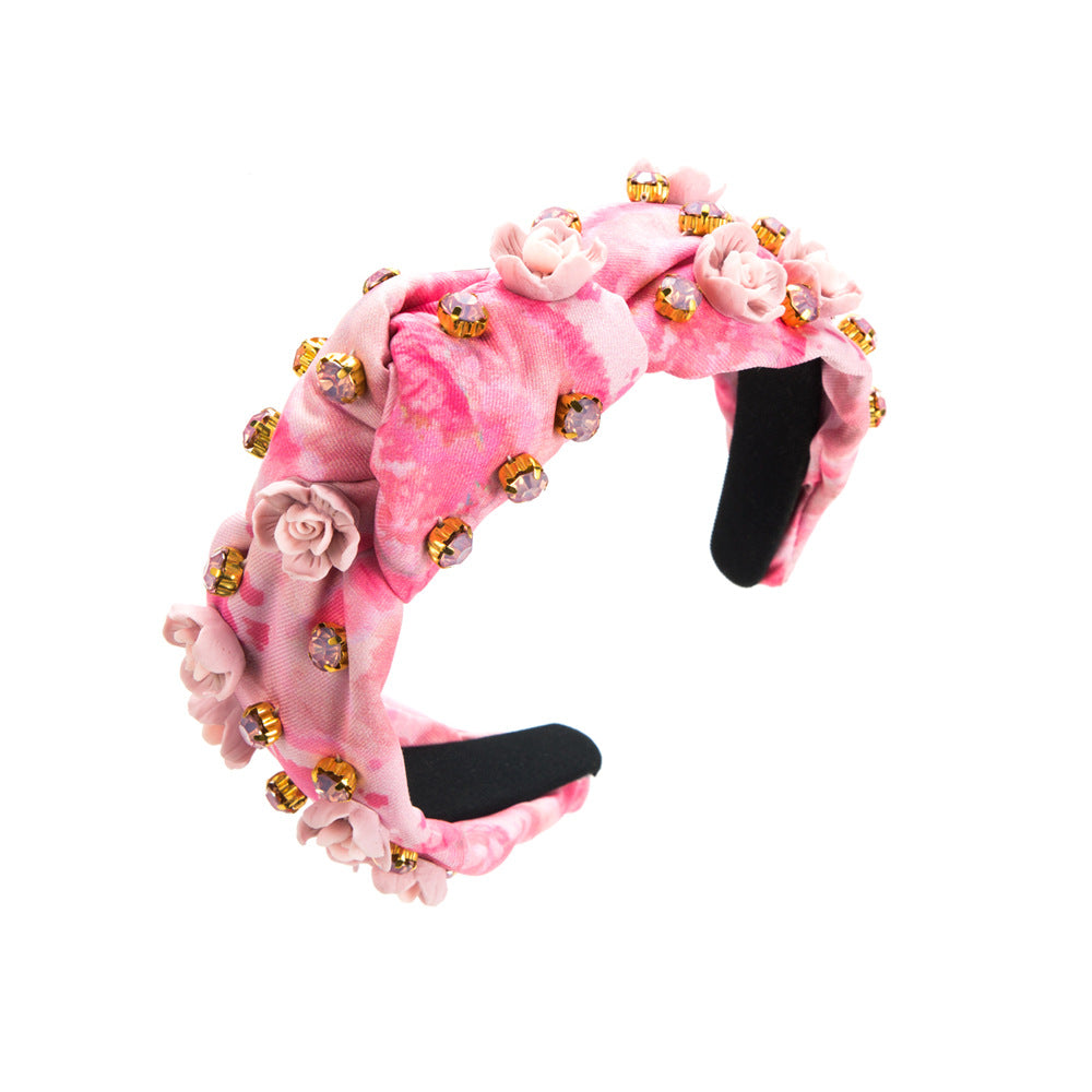 Wholesale Valentine's Day Christmas Elk Snowman Wide Brim Tie Dye Fabric Flower Headband