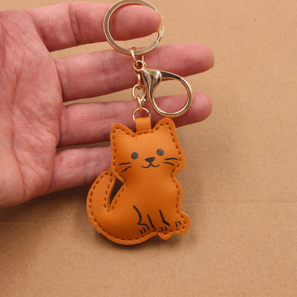 Wholesale Cute Kitten PU Leather Bag Charm Keychain Japanese Style Cartoon Cat Pendant For Car Keys Everyday Gift Accessory