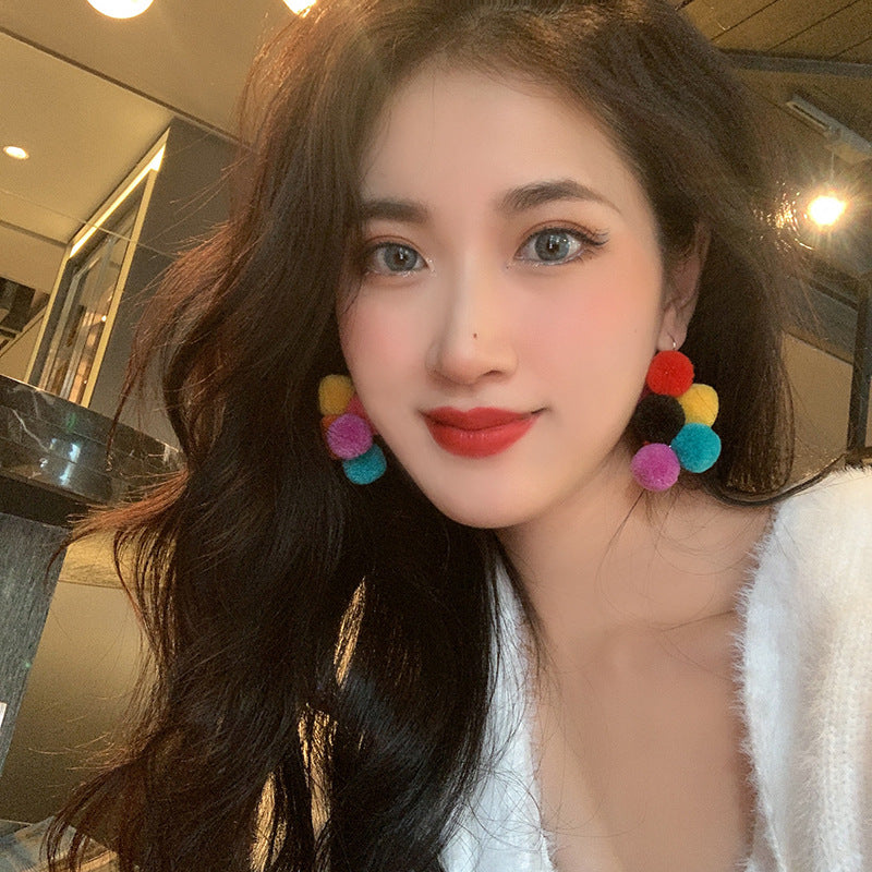Wholesale Cute Colorful Fur Ball Earrings