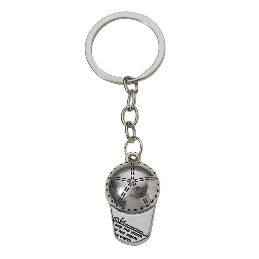 Wholesale Silver alloy metal imitation sports baseball cap keychain