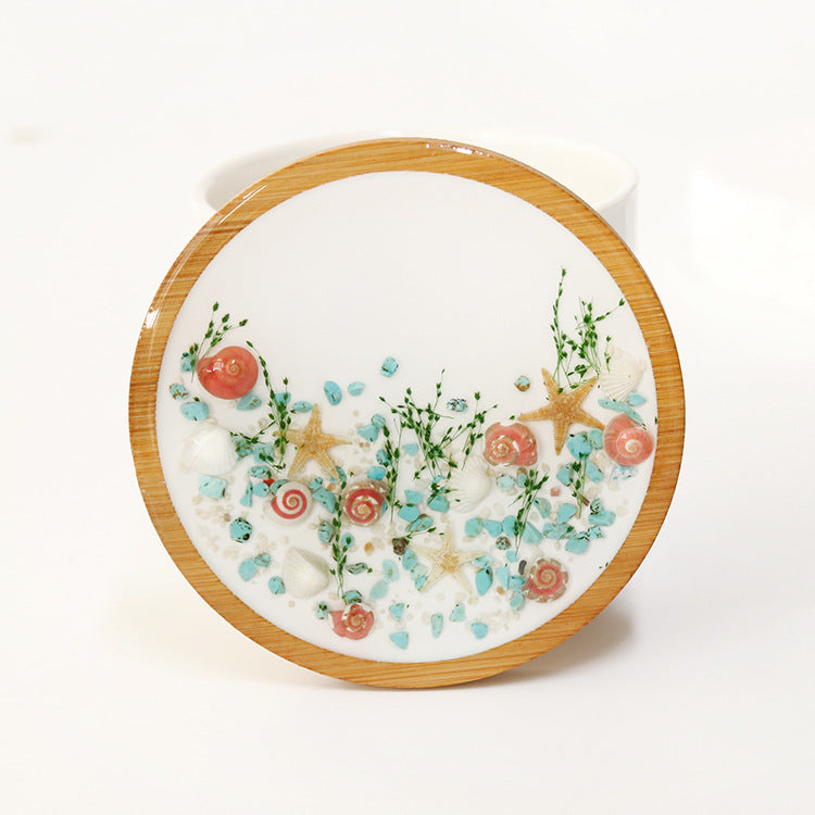Wholesale 6pcs Resin Dried Flower Rose Conch Creative Ornaments Specimen Bamboo Coaster