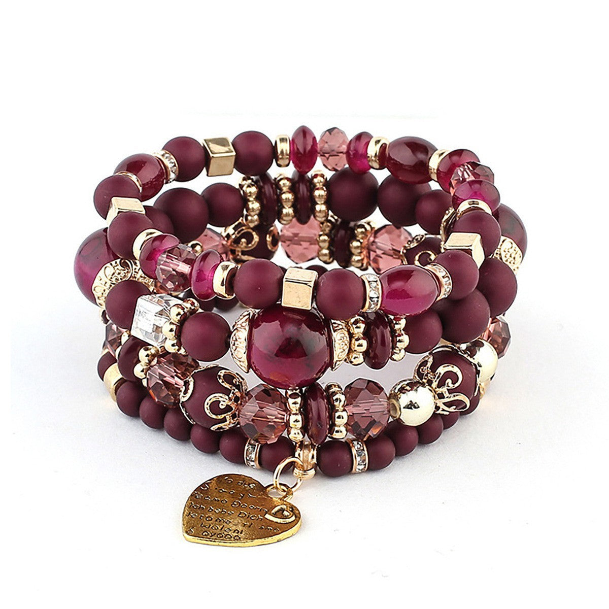 Wholesale Bohemian style crystal peach heart multi-layered bracelet