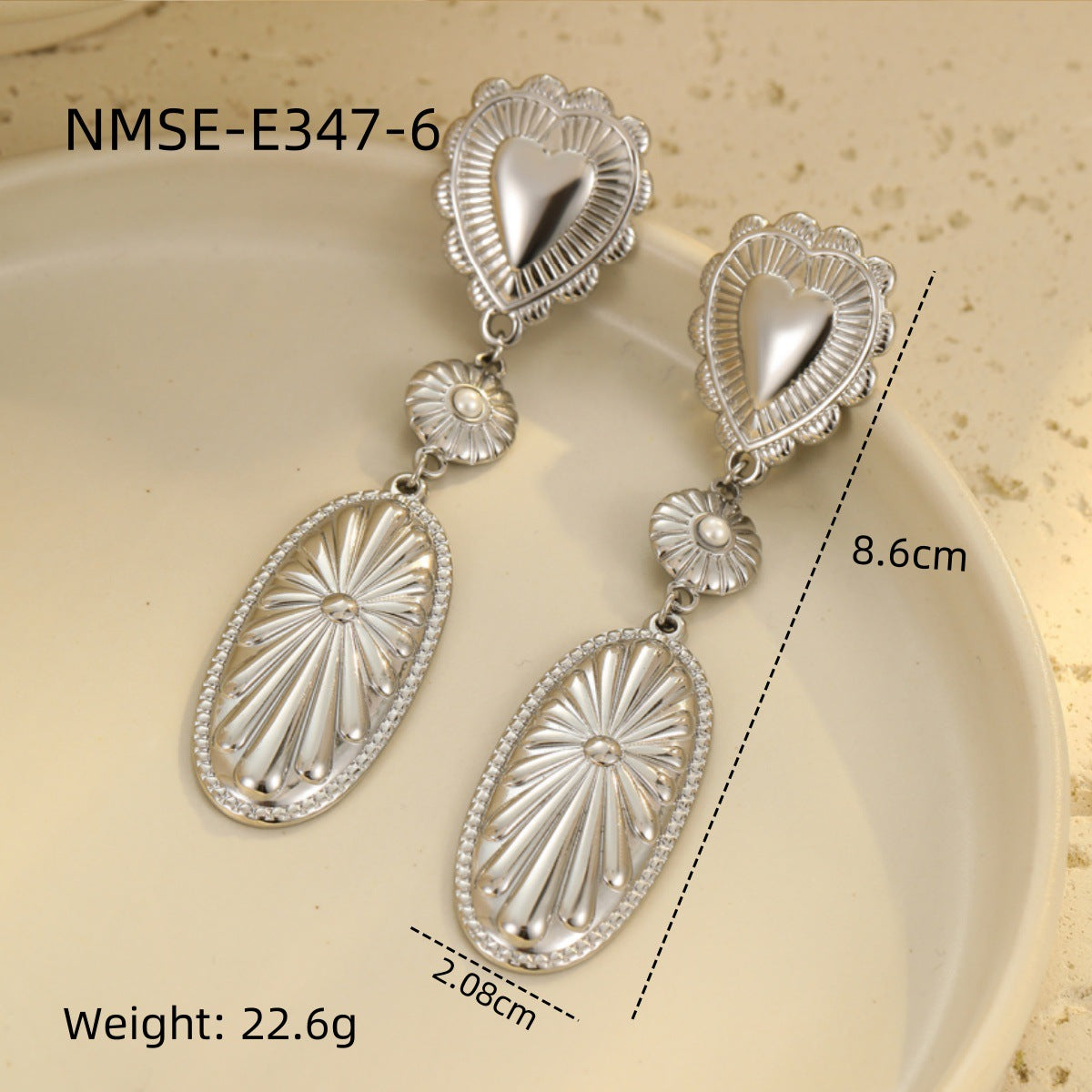 Wholesale Water droplet shaped heart shape Stainless Steel Earrings