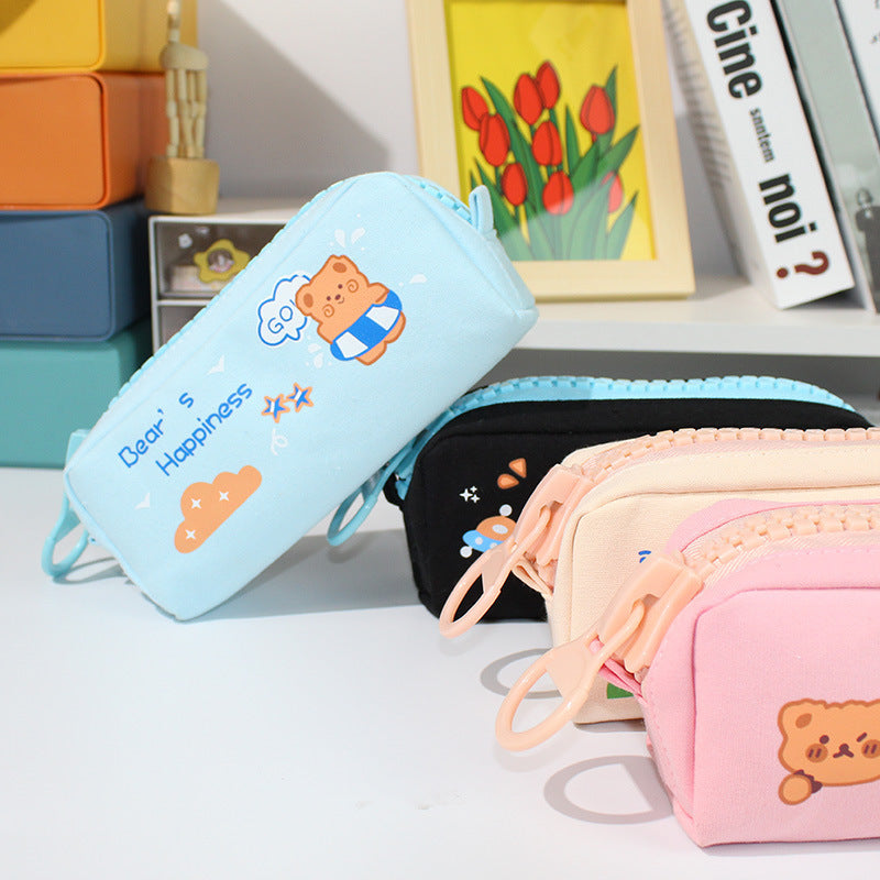 Wholesale Large Zipper and Large Capacity Cute Canvas Pen Bags