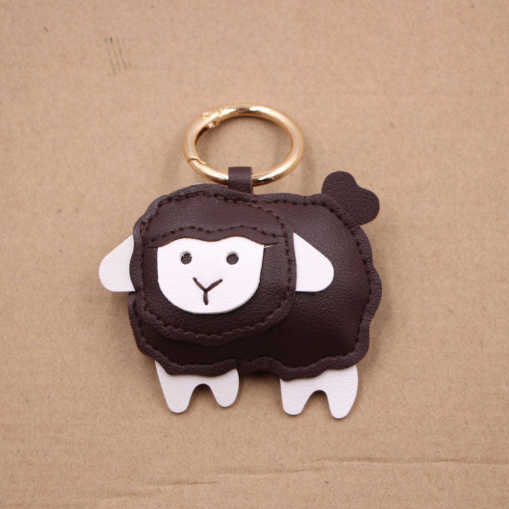 Wholesale Trendy PU Leather Lamb Keychain Bag Charm Electroplated Car Key Accessory Fashion