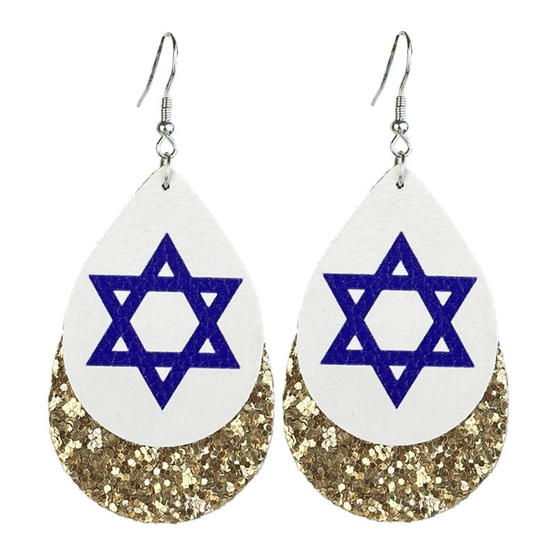 Wholesale 2pcs Hanukkah Festive Atmosphere Double Leather Shiny Menorah Happy Hanukkah Earrings