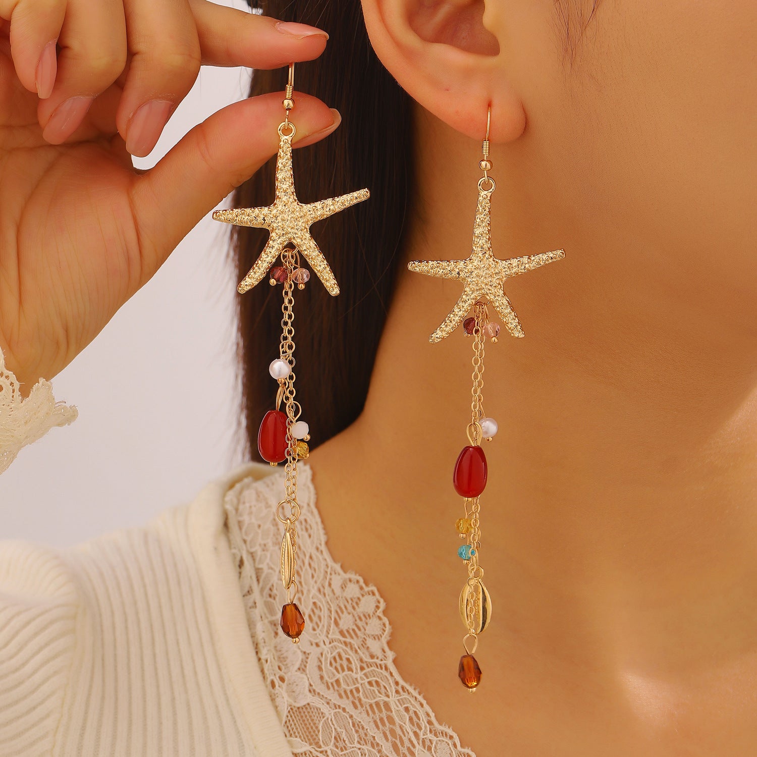 Wholesale Ocean Theme Starfish Shell Drop Earrings Fashion Jewelry Accessory Trendy Gift For Women Boutique Resale