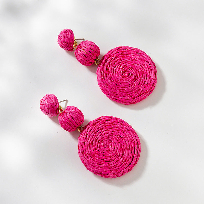 Wholesale Klein Blue Gourd Braided Raffia Hoop Earrings