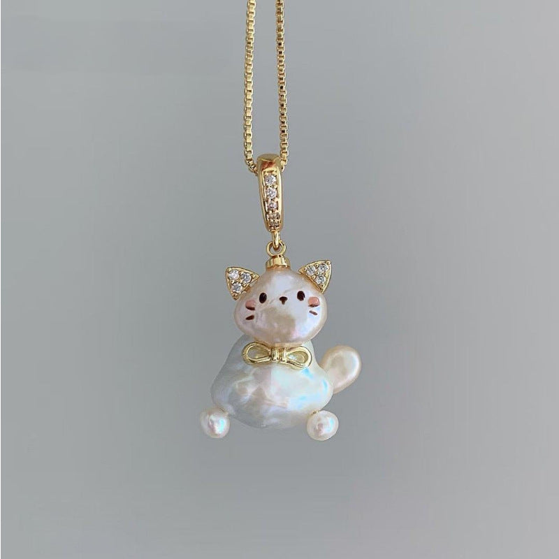 Wholesale Cartoon Cute Pet Pearl Cat Pendant Necklaces