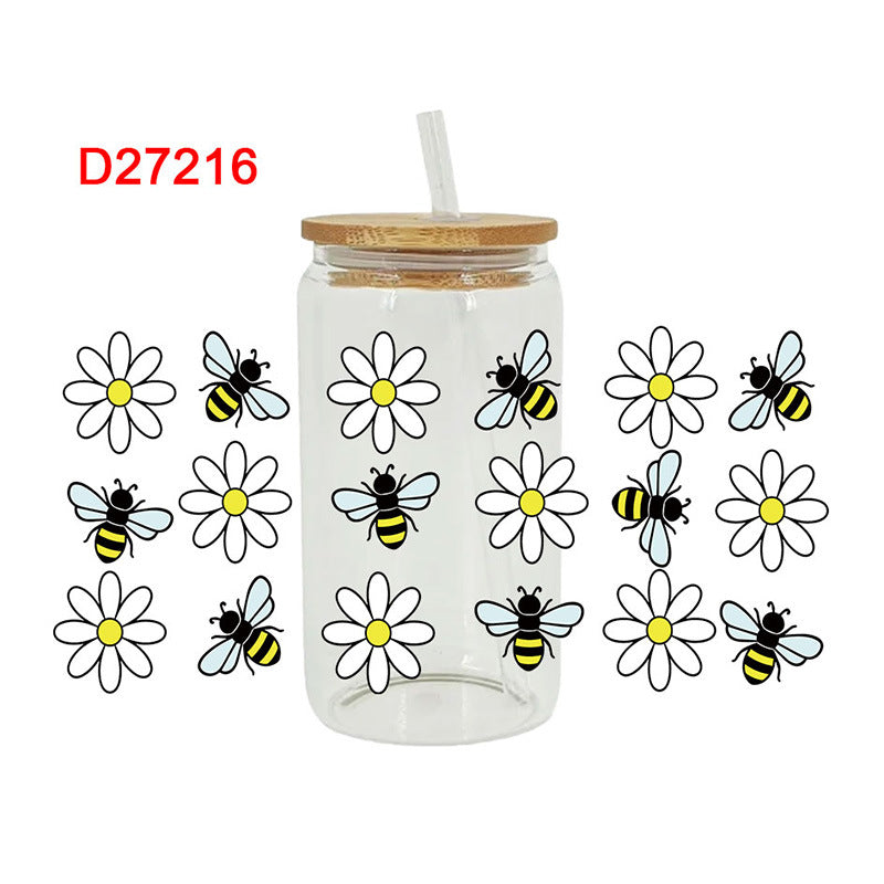 Wholesale Cartoon Cute Dragonfly Bee Insect Theme 16oz Cup UV DTF Wraps