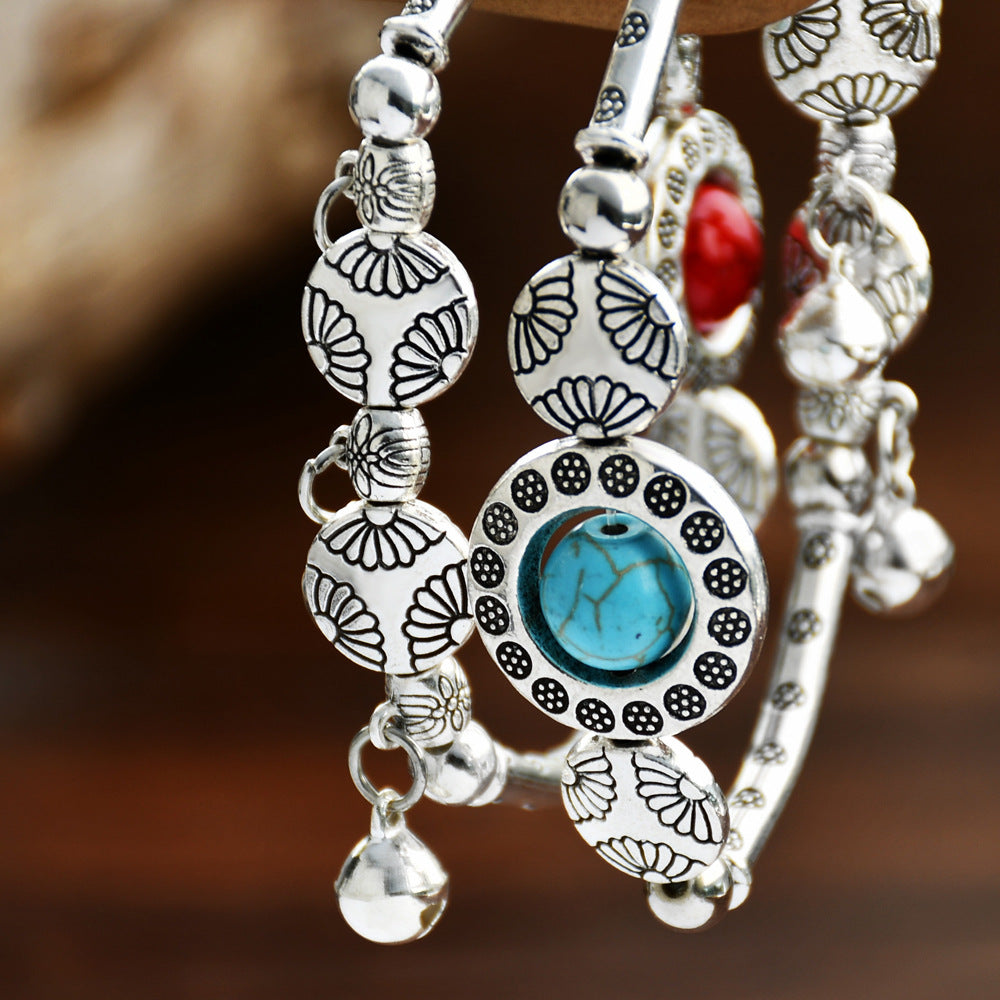Wholesale Nepalese ethnic style Tibetan silver bell bracelet niche vintage turquoise bracelet
