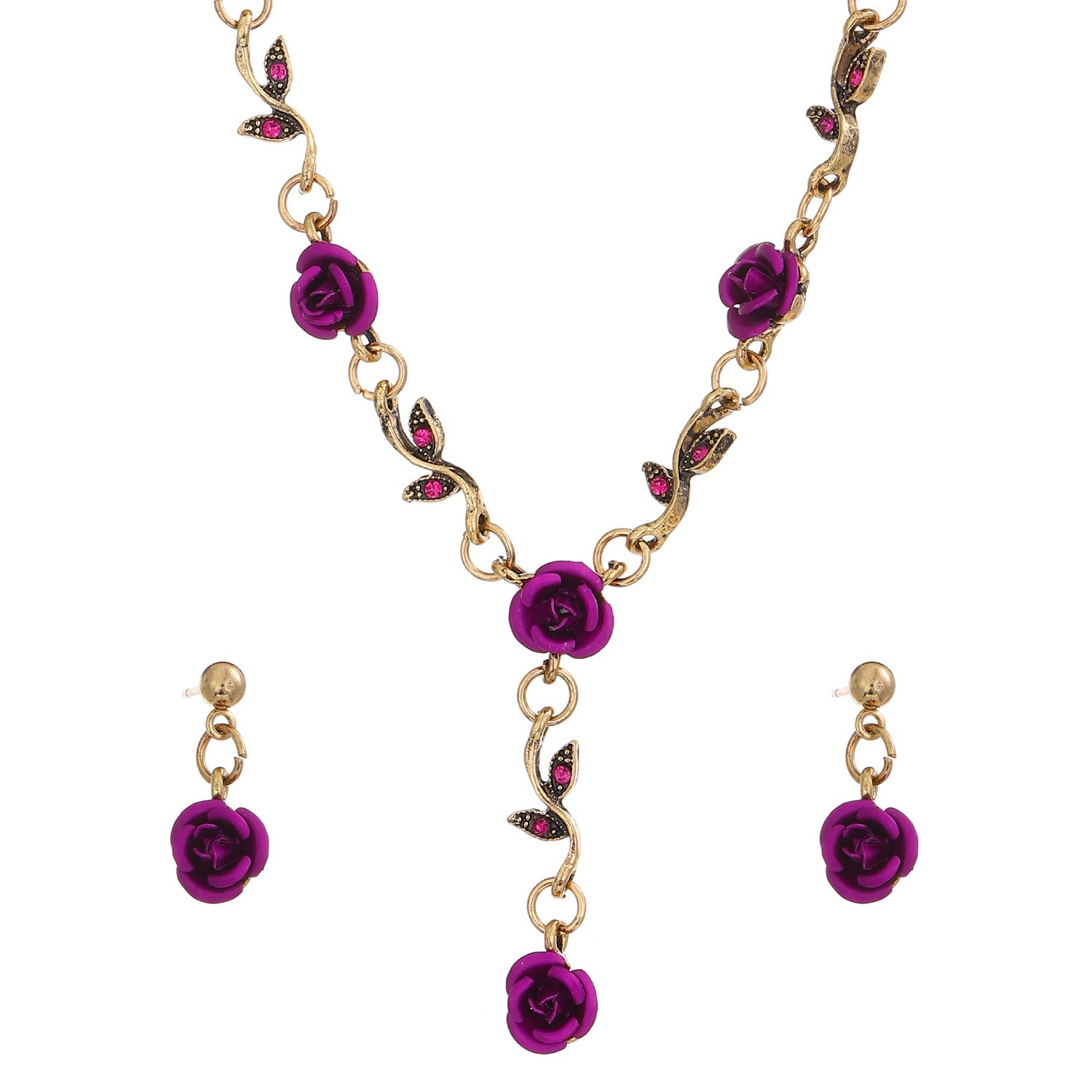 Wholesale Rose Flower Set Personality Elegant Red Rose Necklace Bracelet