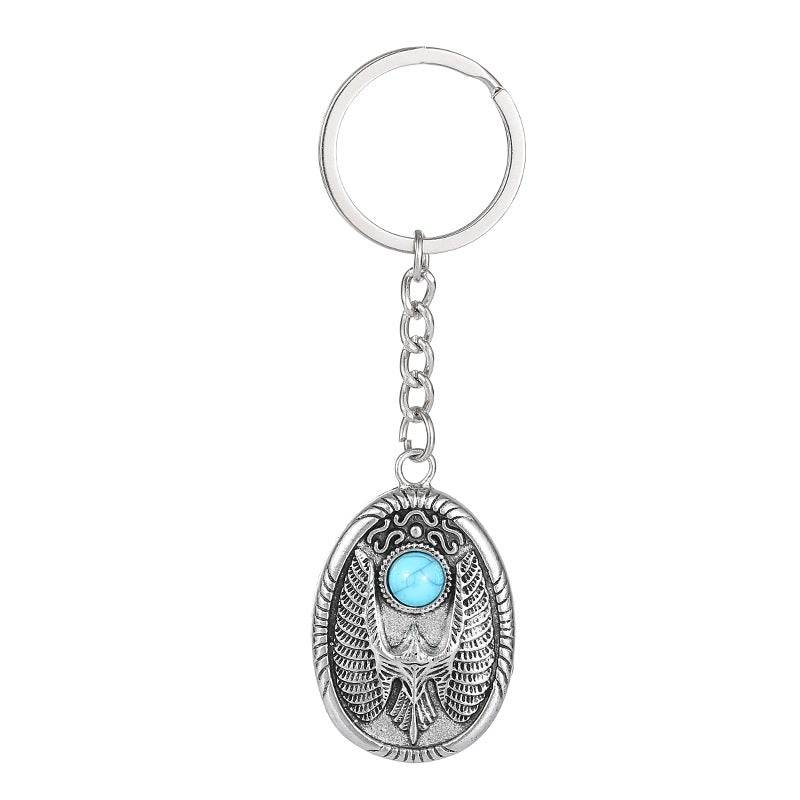 Wholesale Vintage Gemstone Eagle Turquoise Flying Eagle Disc Keychain