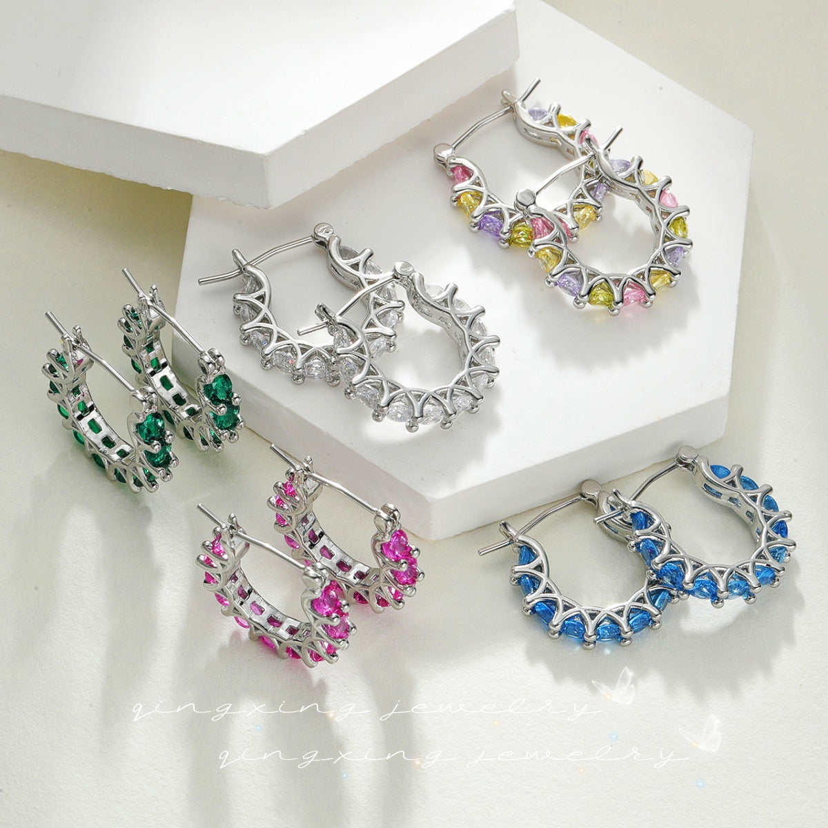 Wholesale Pave Red Corundum  Zircon Lace U Shaped Hoop Earrings