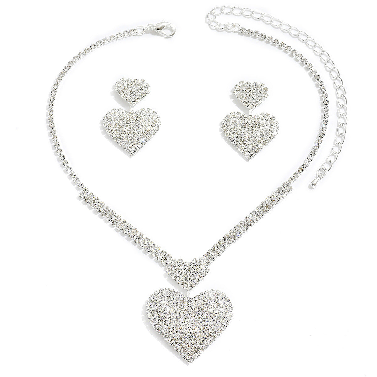 Wholesale Diamond studded Love Valentine' s Day Necklace  Earrings