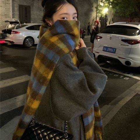 Wholesale Mohair Plaid Winter Thickened Warm Imitation Cashmere Scarf