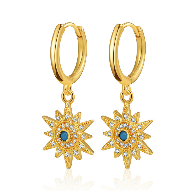 Wholesale Turquoise Brass Plated 18K Real Gold Earrings